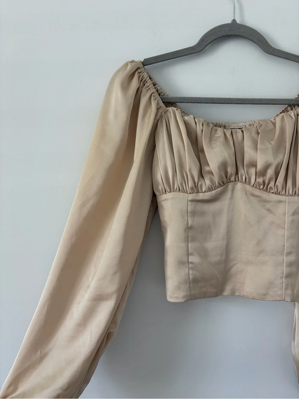 Abercrombie & Fitch Champagne Puff Long Sleeves Peasant Boho Satin Blouse Top S